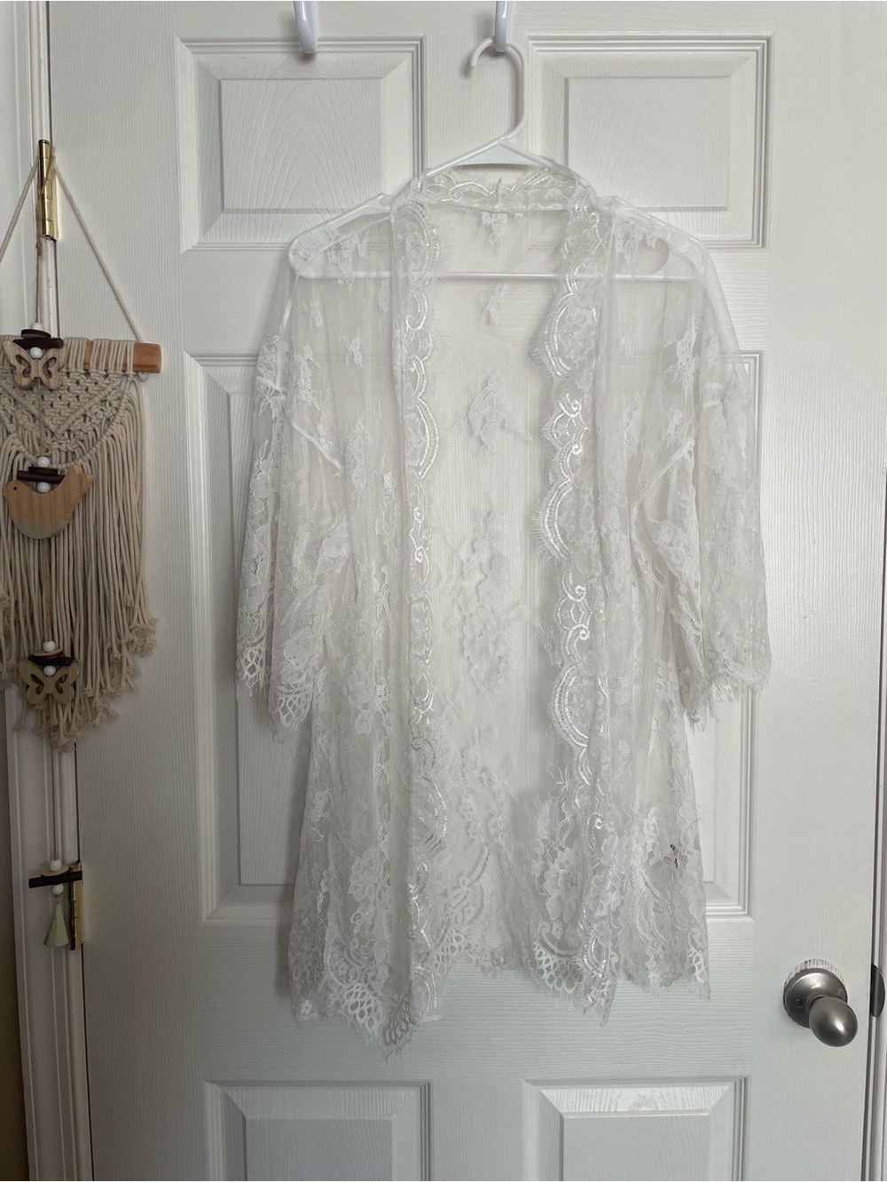 Avid Love Women’s Size Medium Lingerie White Lace Sheer Kimono Cover-Up Bridal